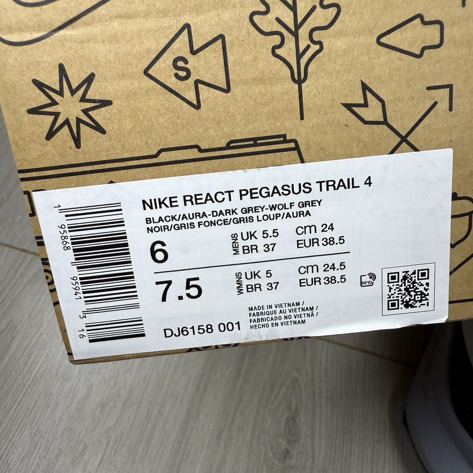 Nike React Pegasus Trail 4 Trainers Black Dark Grey UK5.5 DJ6158-00114