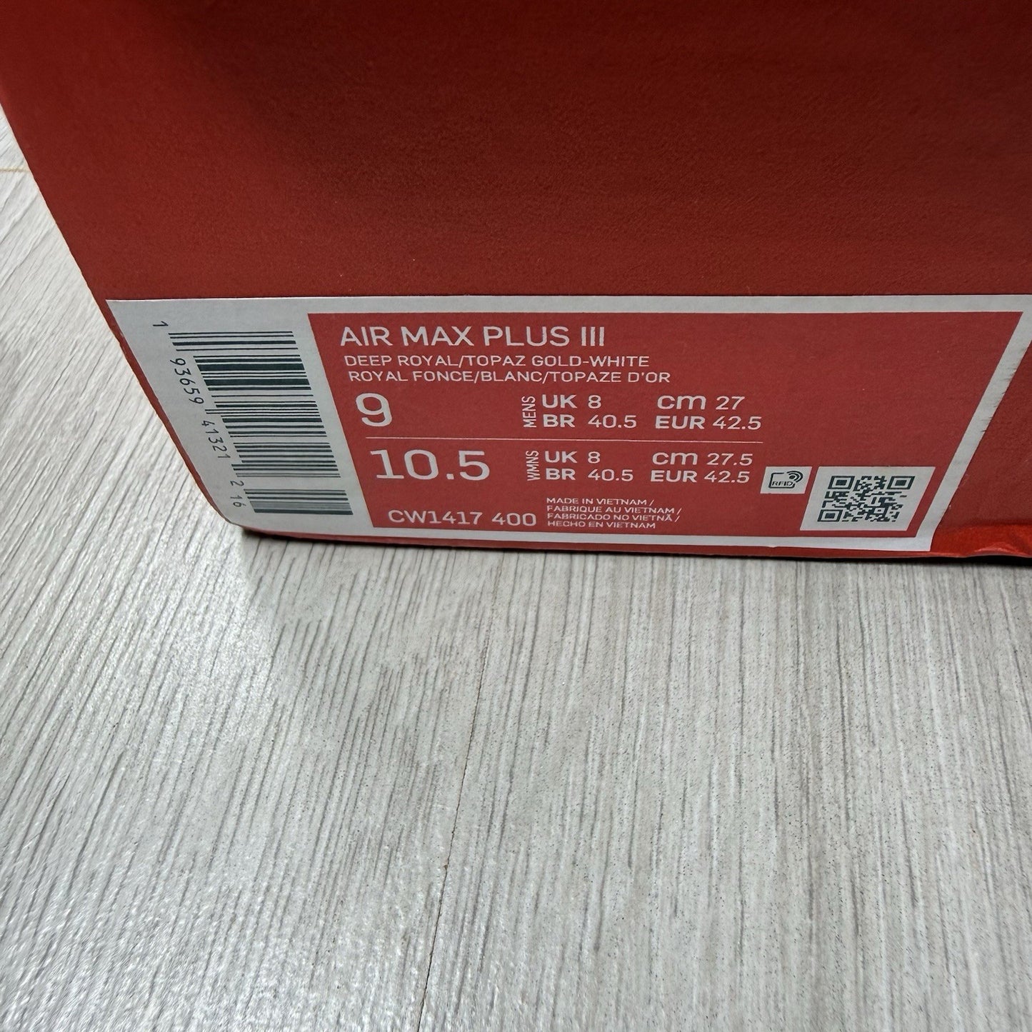 Nike Air Max Plus 3 Trainers Deep Royal Blue Size UK8 CW1417-4004