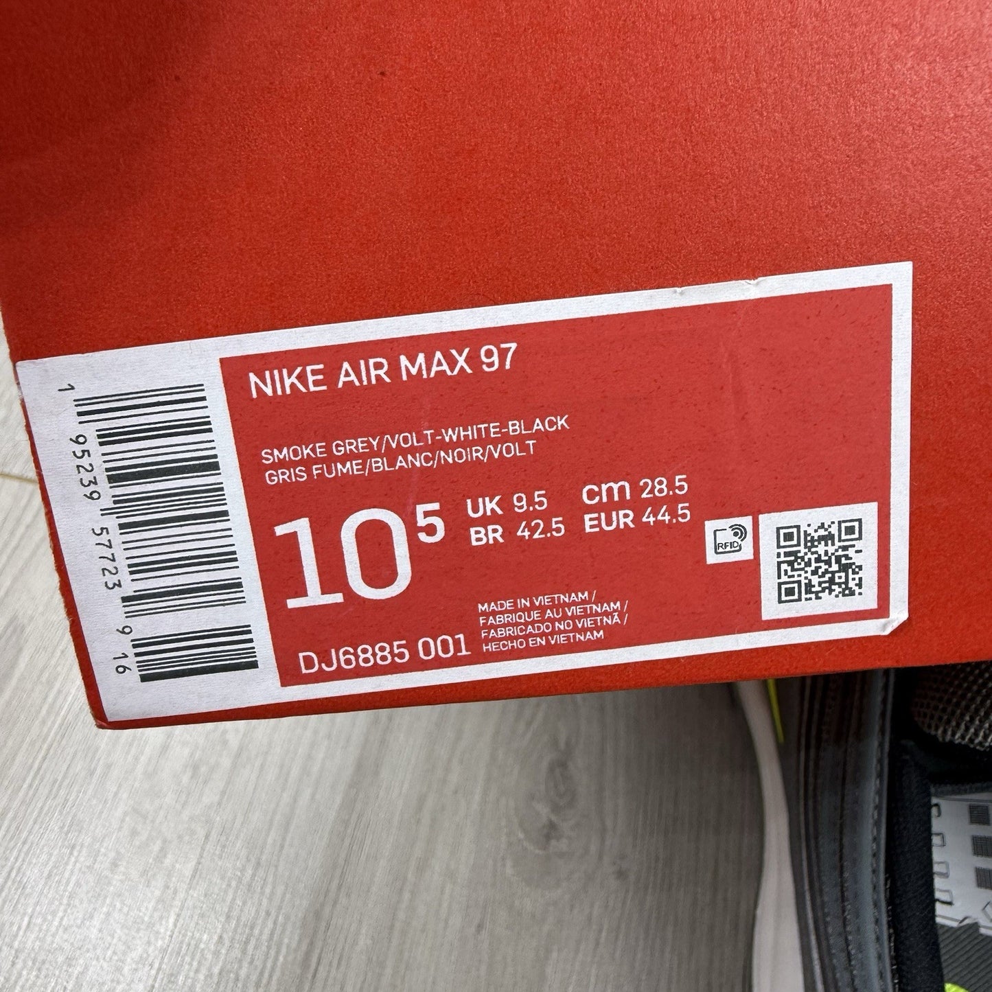 Nike Air Max 97 Trainers Smoke Grey Volt White Size UK9.5 DJ6885-00115