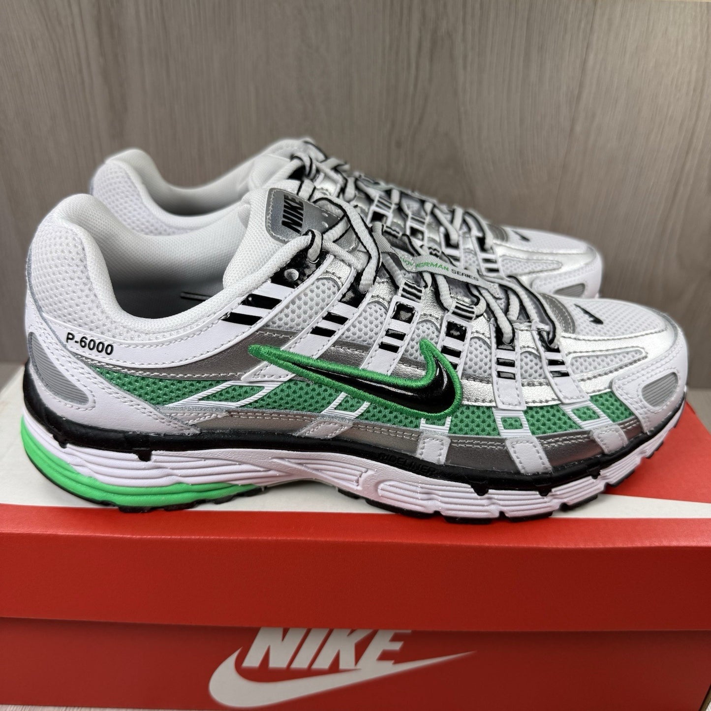 Nike P-6000 Trainers Spring Green White Black Size UK4.5 CD6404-1049