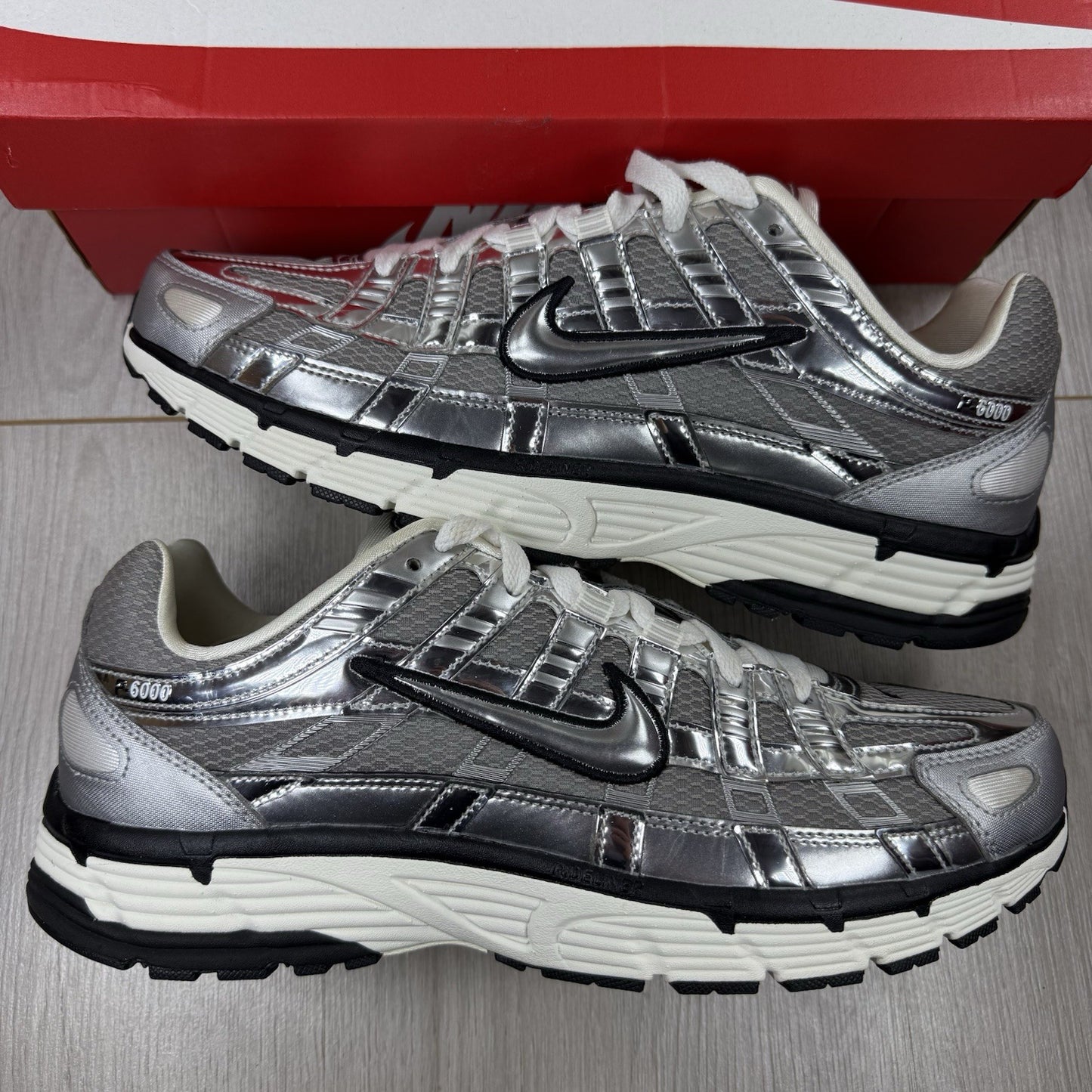 Nike P-6000 Trainers Metallic Silver White Size UK9 CN0149-0010