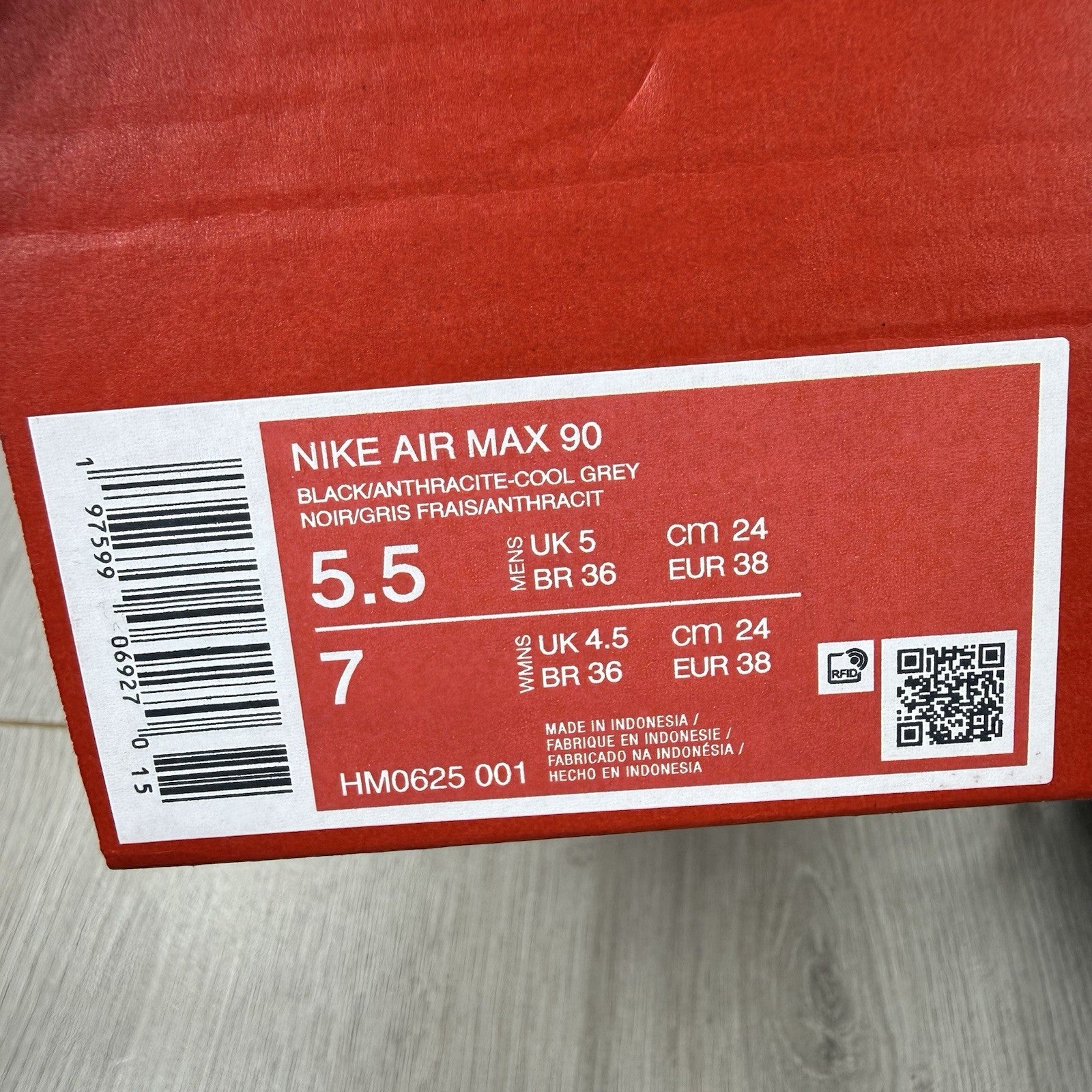 Nike Air Max 90 Trainers Black Anthracite Cool Grey Size UK5 HM0625-0017