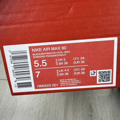 Nike Air Max 90 Trainers Black Anthracite Cool Grey Size UK5 HM0625-0017