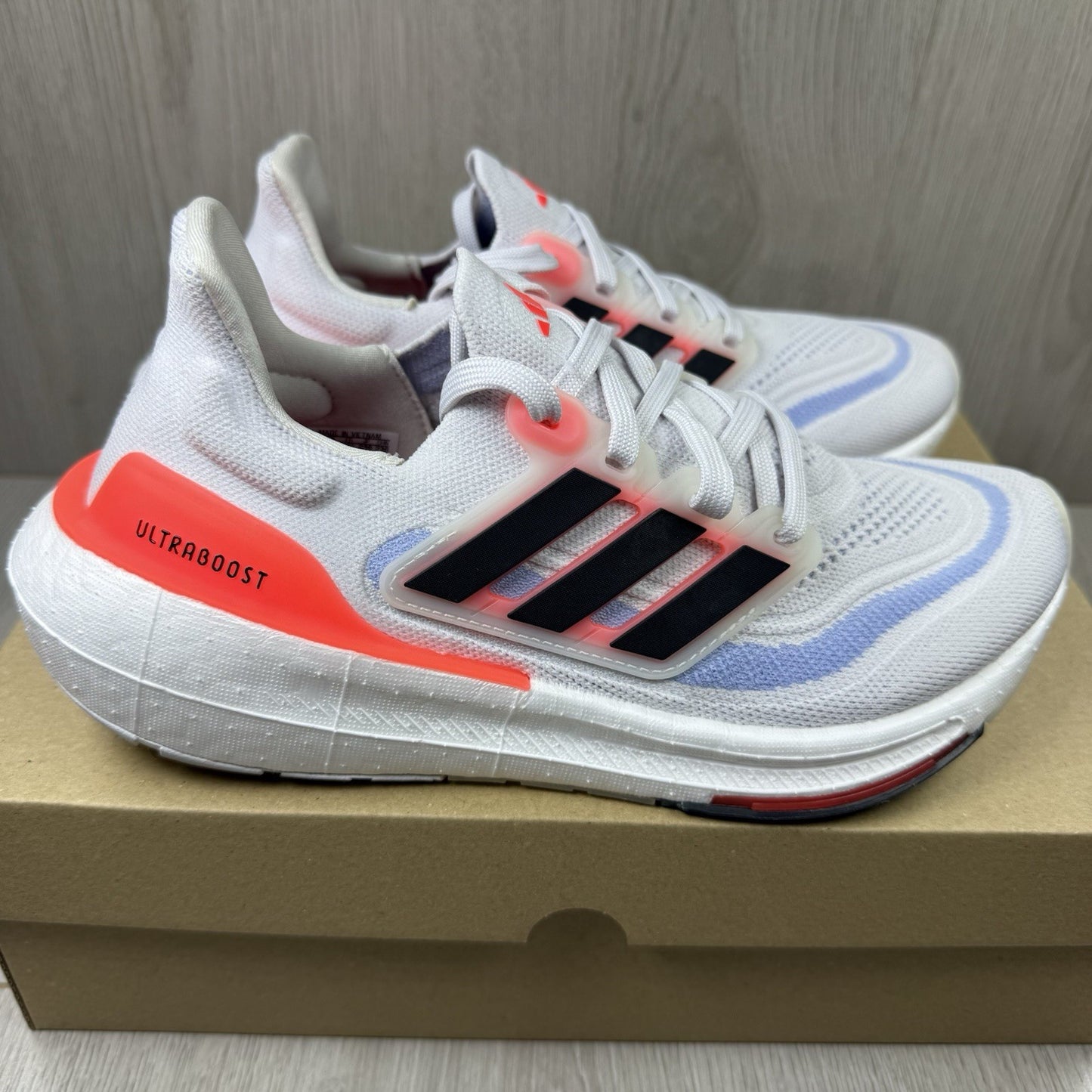 Adidas Ultra Boost Light Trainers White Solar Red Size UK4.5 1/3 HQ63518