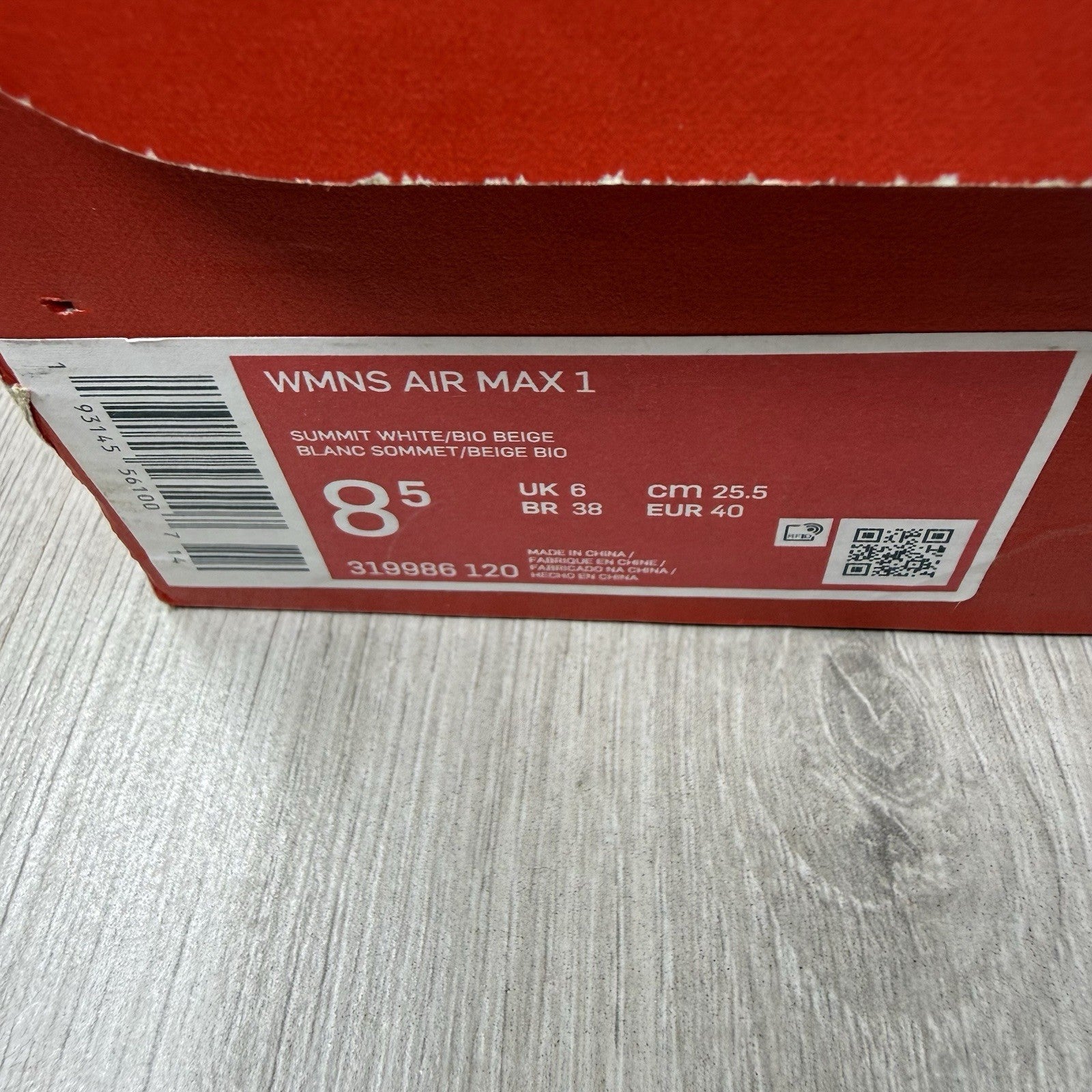 Nike Air Max 1 Trainers Summit White Bio Beige Size UK6 319986-1204