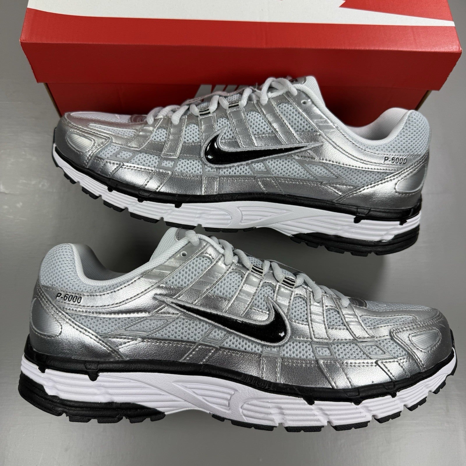 Nike P-6000 Trainers Metallic Silver White Size UK9.5 FD9876 1010