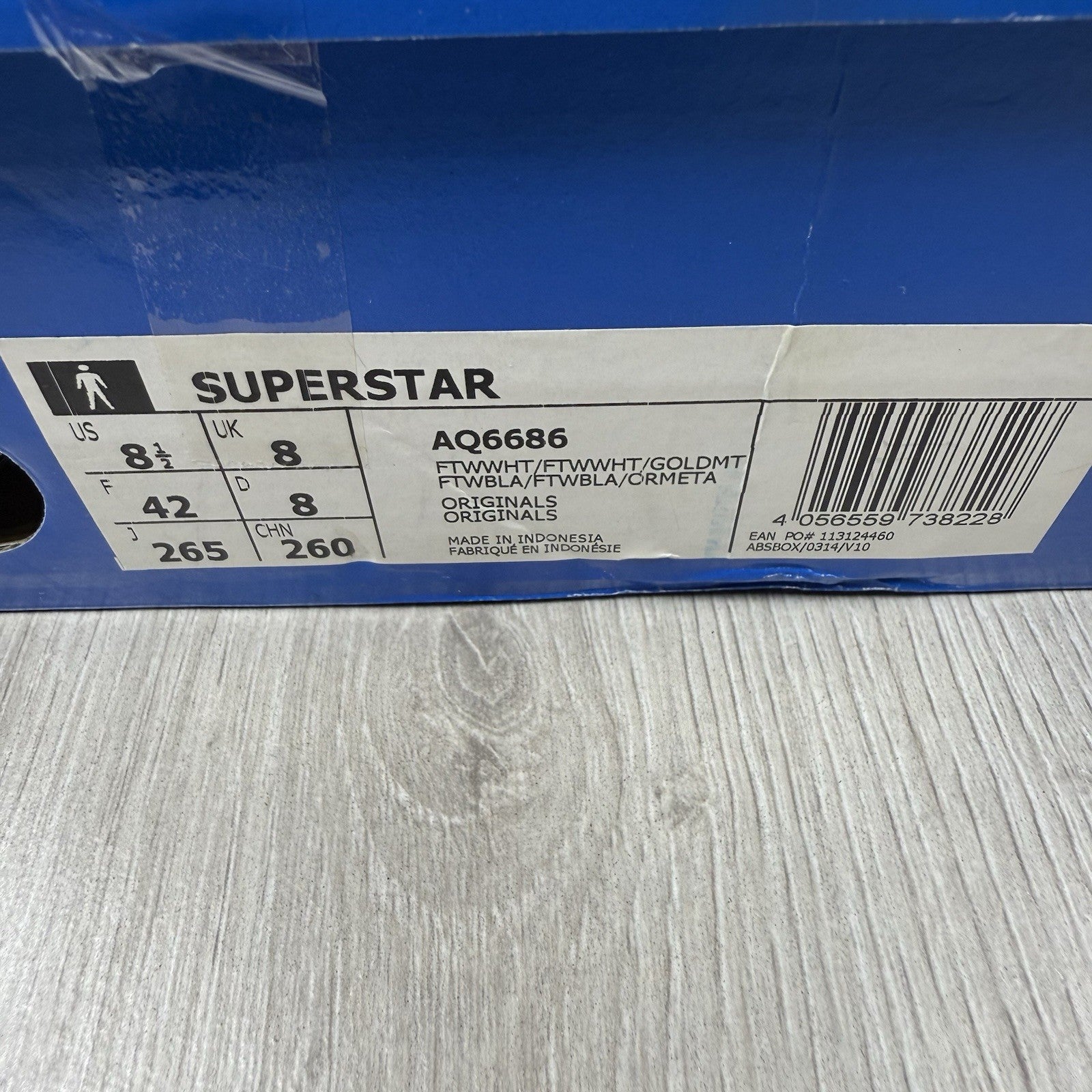 Adidas Superstar Trainers White Gold Metallic Size UK8 AQ668612