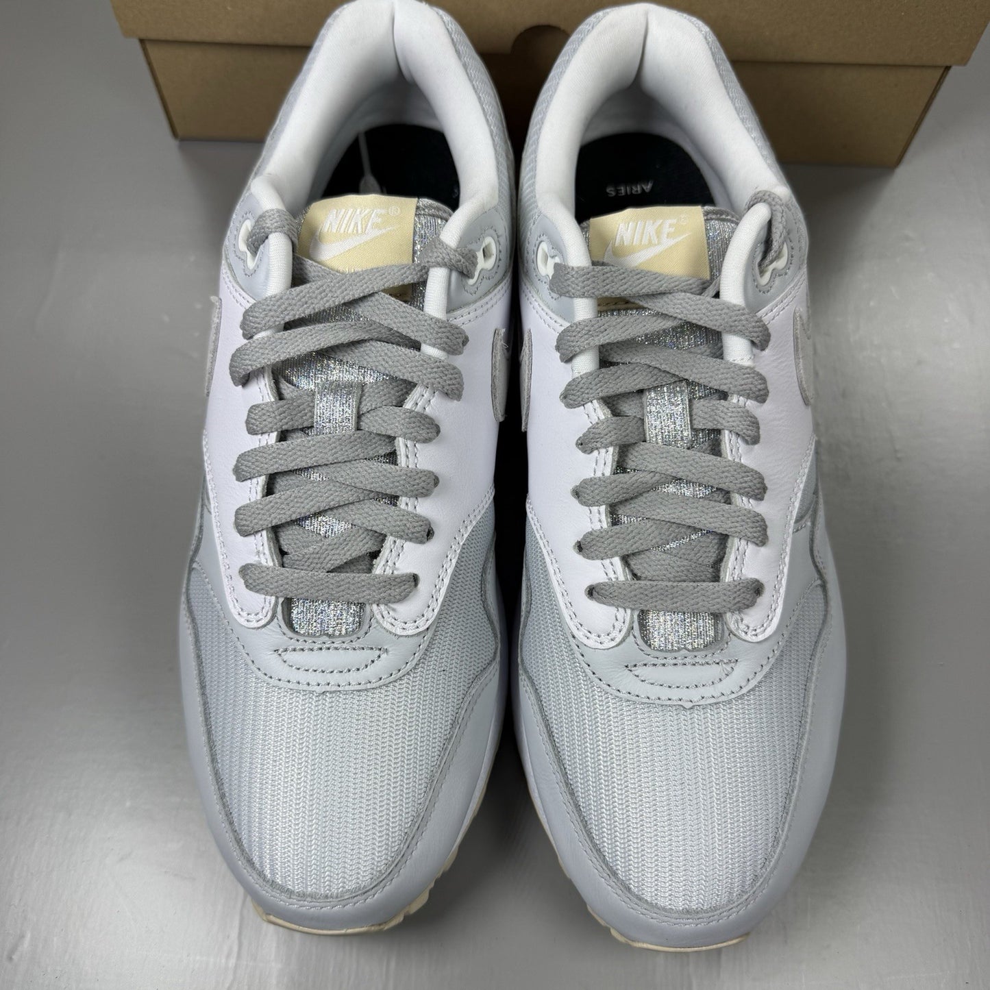 Nike Air Max 1 ID Trainers Grey White Size UK7.5 F08790-9011