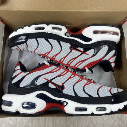 Nike TN Air Max Plus Trainers Pure Platinum Black Red Size UK8.5 FN6949-0020