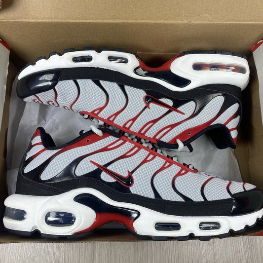 Nike TN Air Max Plus Trainers Pure Platinum Black Red Size UK8.5 FN6949-0020