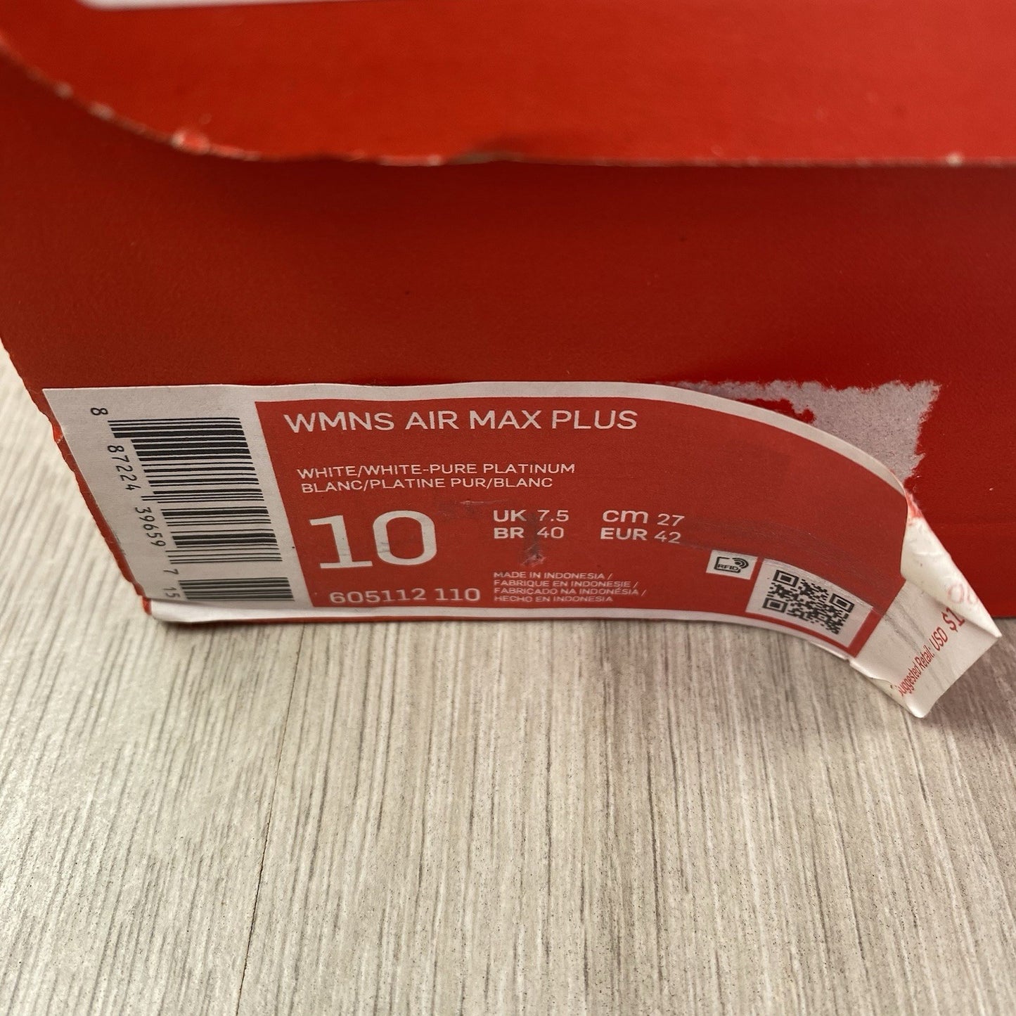 Nike Air Max Plus TN Trainers Size UK7.5 EU42 White Pure Platinum 605112-1104