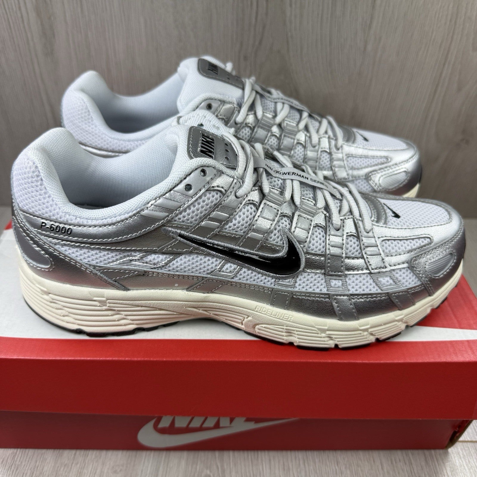 Nike P-6000 Trainers White Metallic Silver Size UK6.5 CD6404-1051