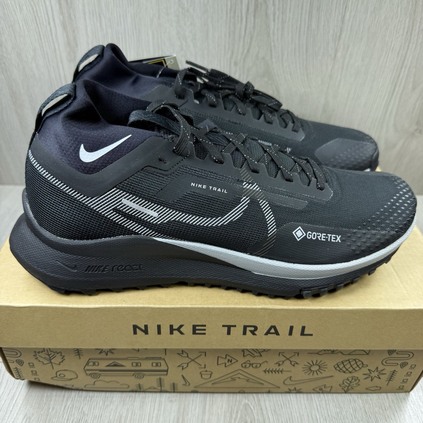 Nike React Pegasus Trail 4 GORE-TEX Black Reflect Silver Size UK8 DJ7926 0011