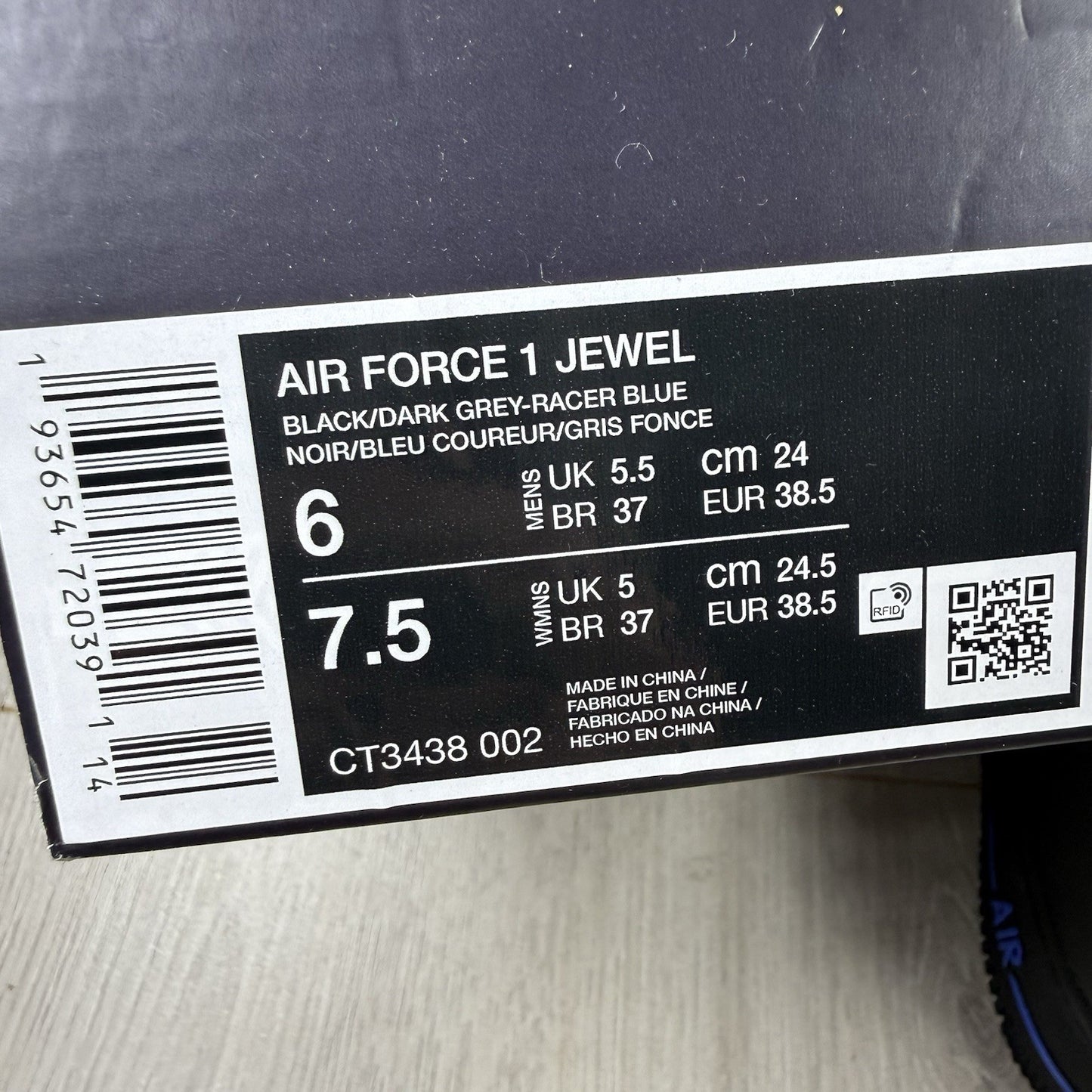 Nike Air Force 1 Low Jewel Trainers Black Size UK5.5 CT3438 0025