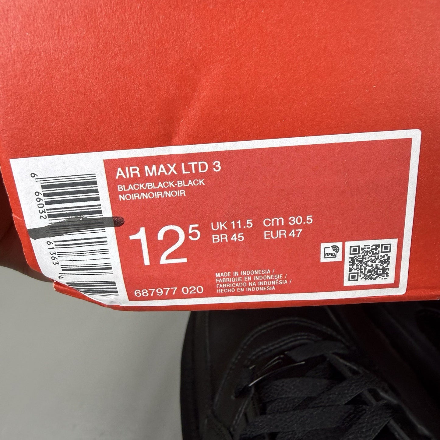 Nike Air Max LTD 3 Trainers Triple Black Size UK11.5 687977-0205