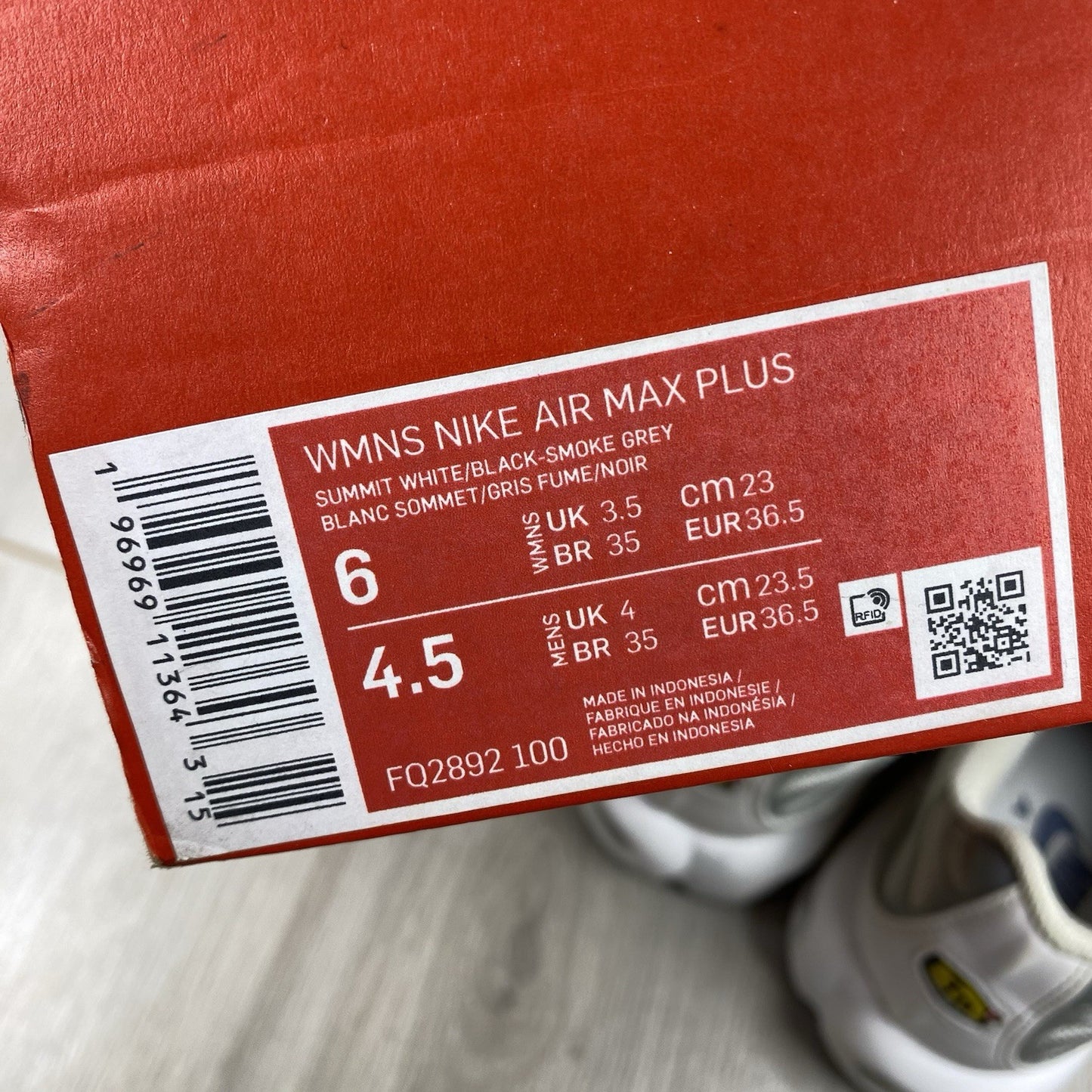 Nike TN Air Max Plus Trainers Smoke Grey Ashen Slate UK3.5 FQ2892-1005