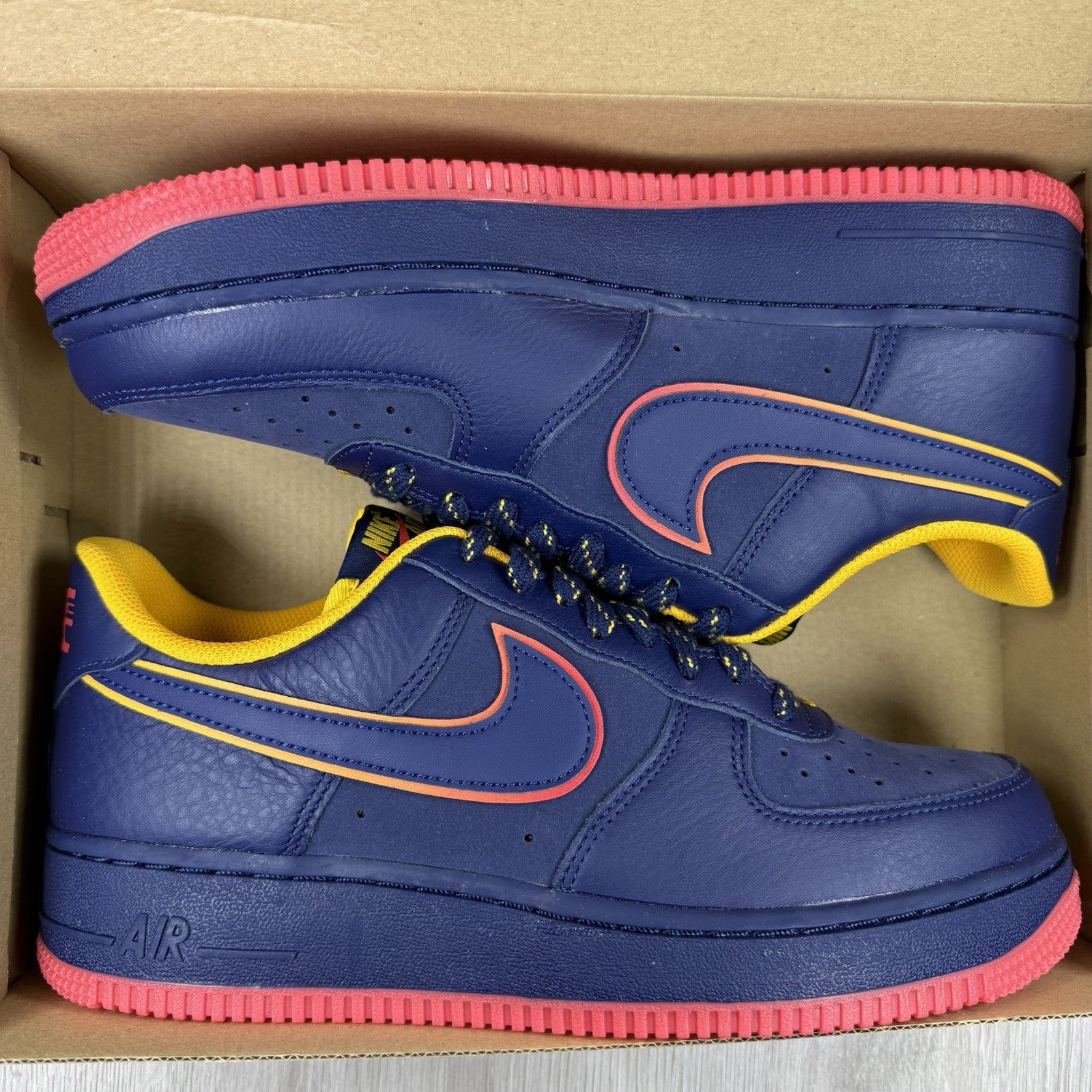 Nike Air Force 1 Low Trainers Retro Pack Navy Gold Size UK8 HV5752 4100