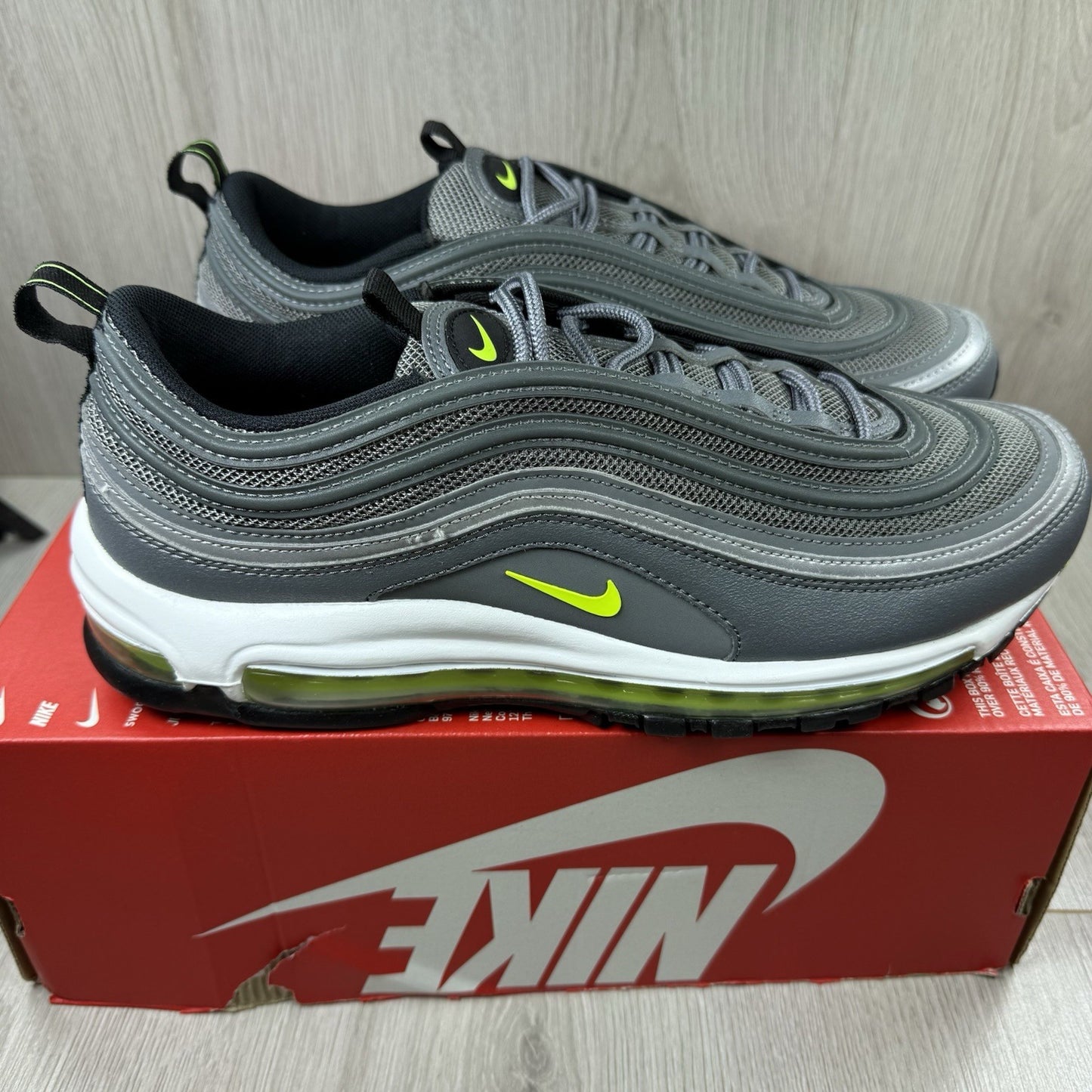 Nike Air Max 97 Trainers Smoke Grey Volt White Size UK9.5 DJ6885-0011