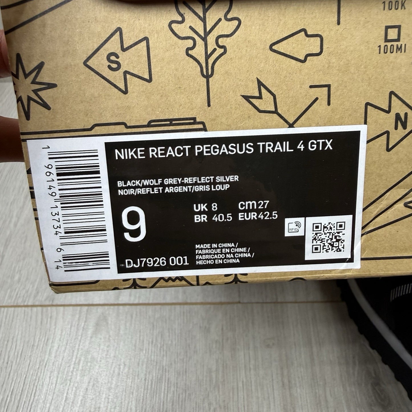 Nike React Pegasus Trail 4 GORE-TEX Black Reflect Silver Size UK8 DJ7926 0016