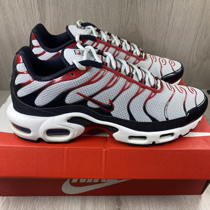 Nike TN Air Max Plus Trainers Pure Platinum Black Red Size UK8.5 FN6949-0021