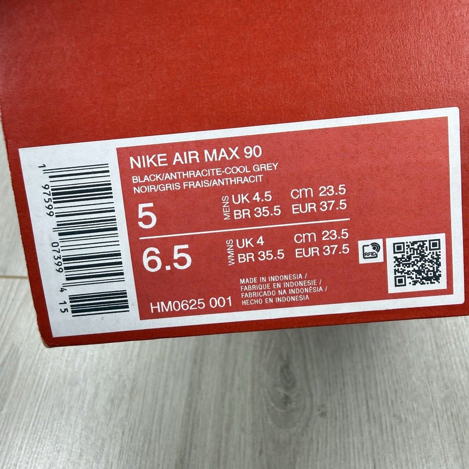 Nike Air Max 90 Trainers Black Anthracite Cool Grey Size UK4.5 HM0625-0017