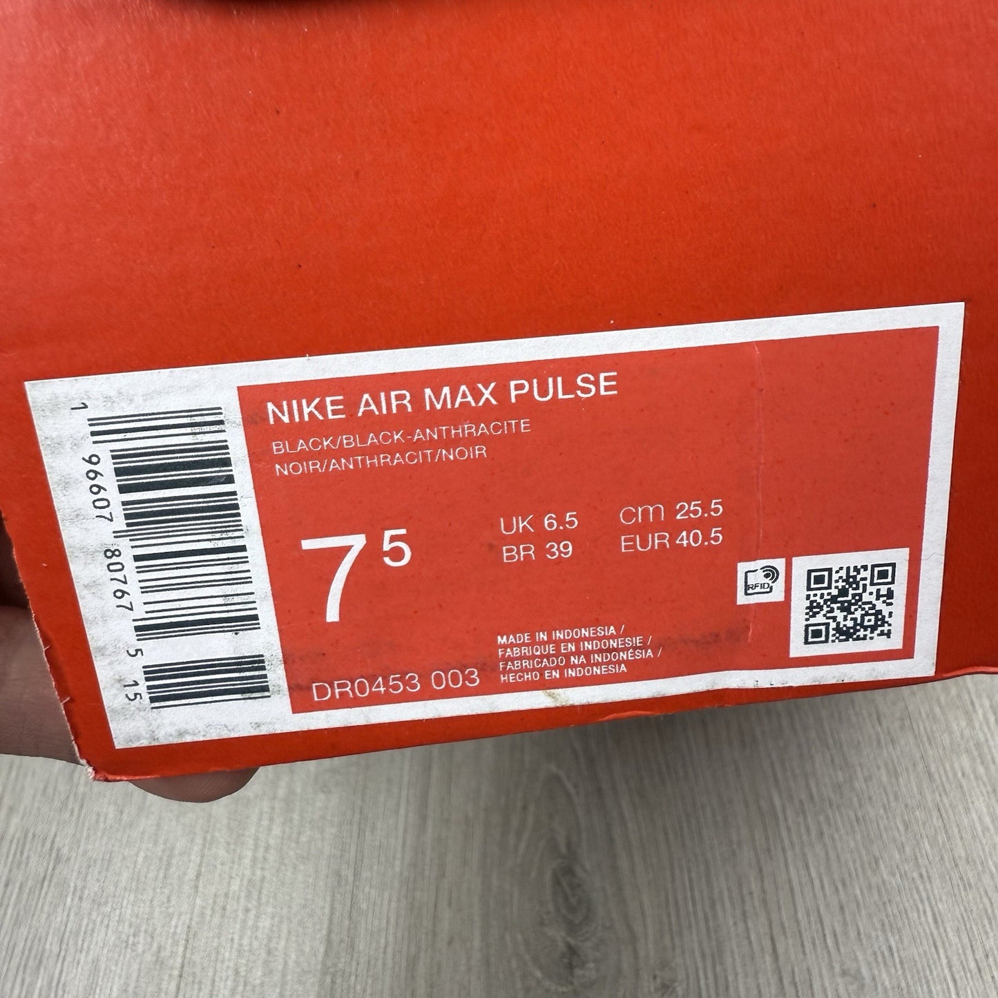 Nike Air Max Pulse Trainers Black Anthracite Size UK6.5 DR0453-0034