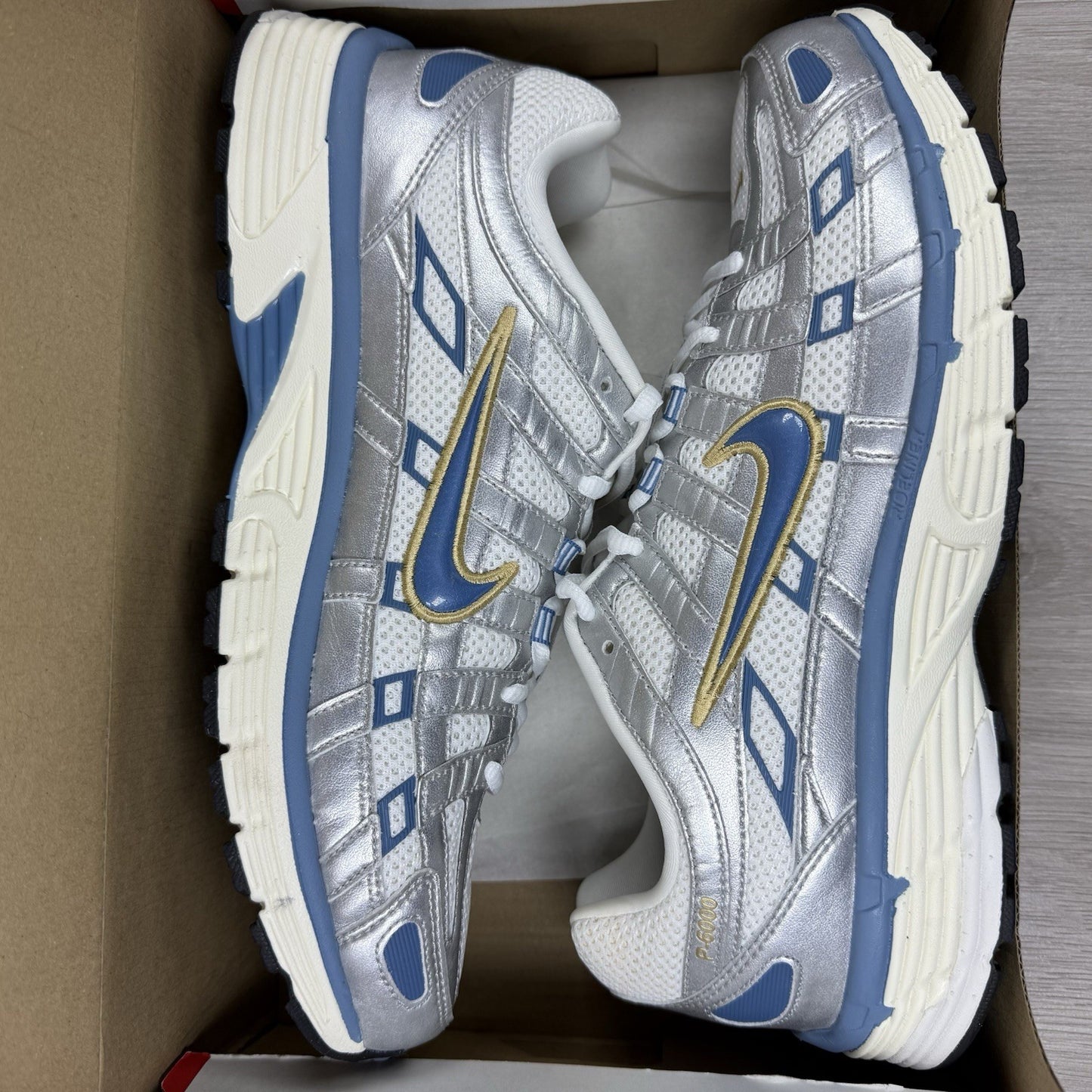 Nike P-6000 Trainers Metallic Silver Aegean Storm Size UK9.5 H7246-1008