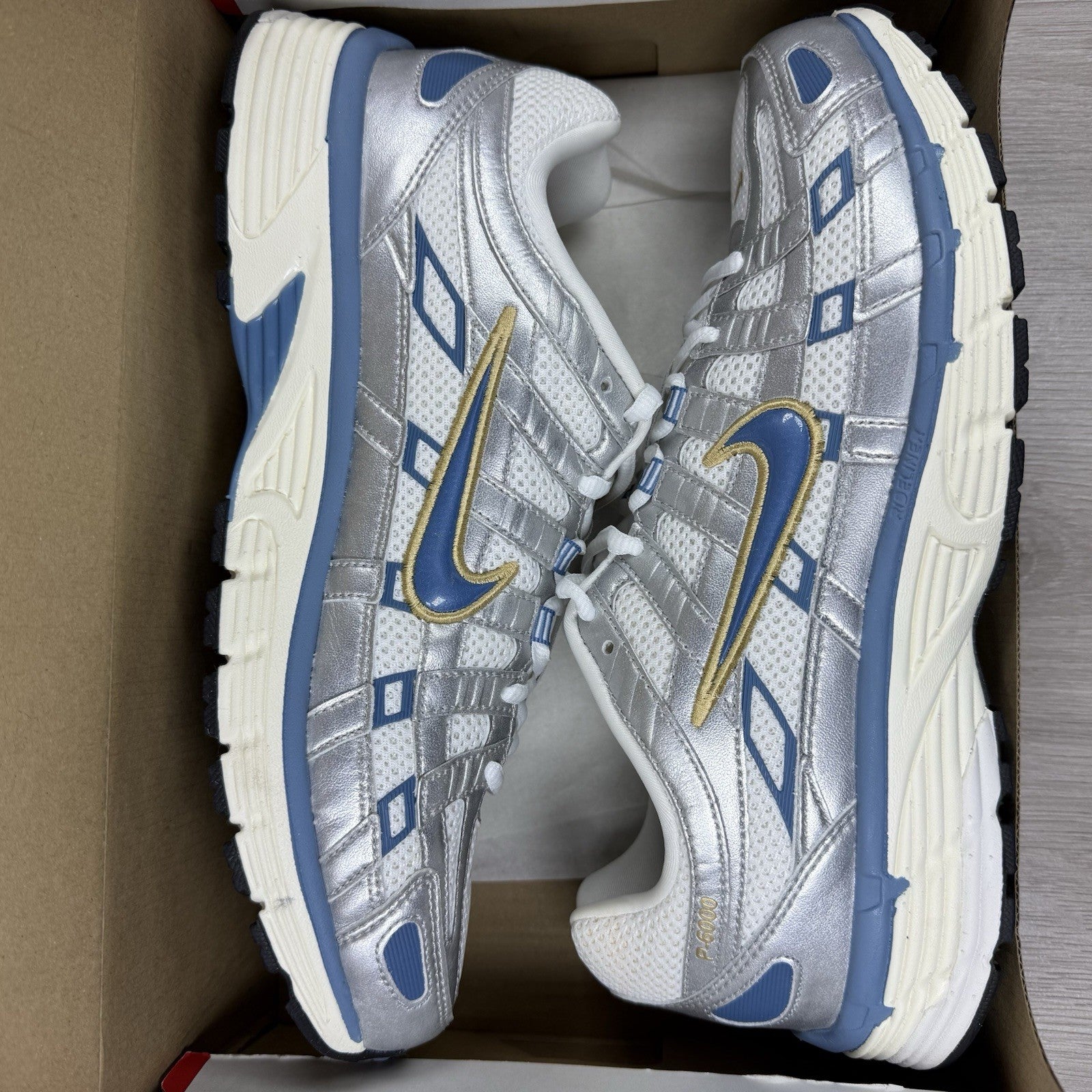 Nike P-6000 Trainers Metallic Silver Aegean Storm Size UK9.5 H7246-1008