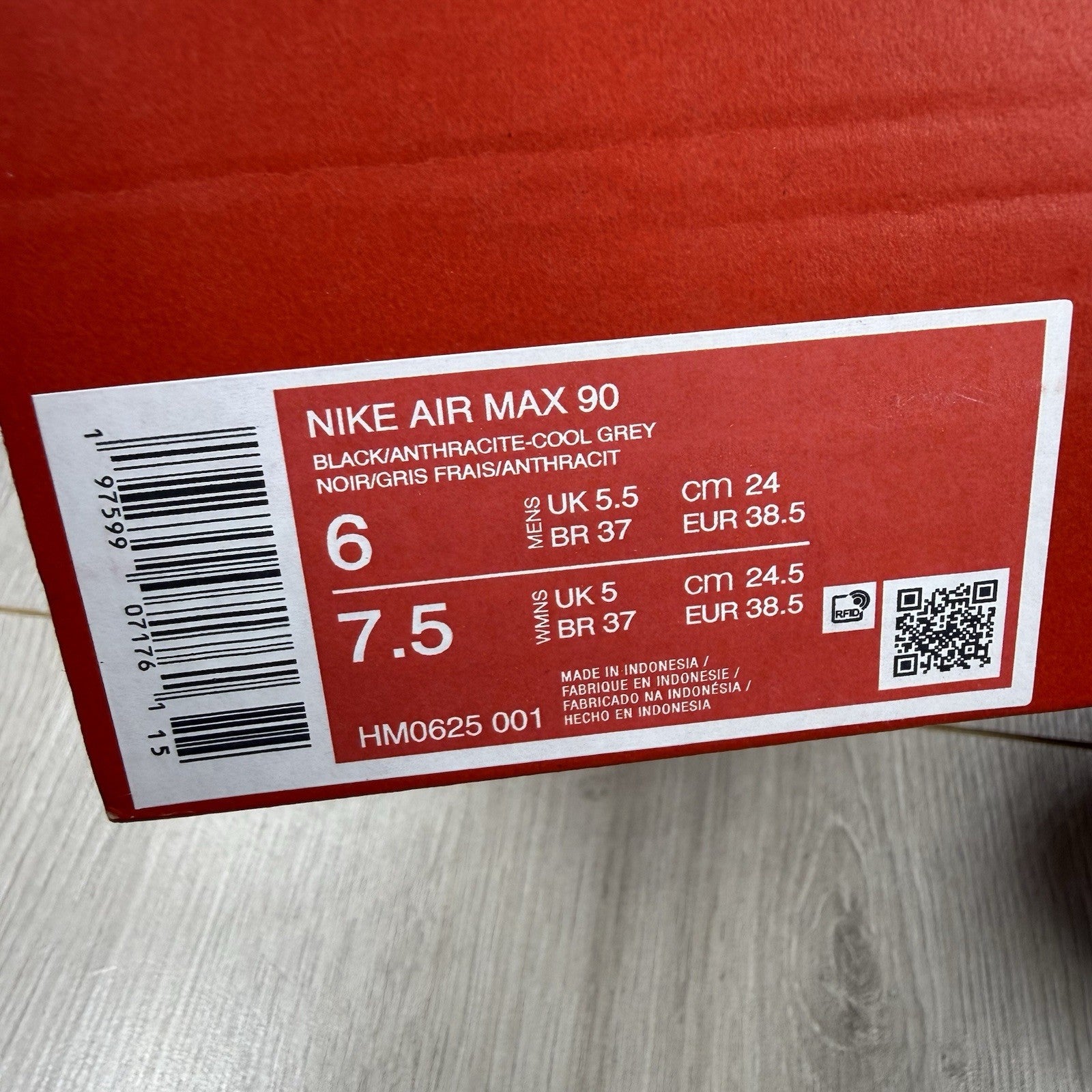 Nike Air Max 90 Trainers Black Anthracite Cool Grey Size UK5.5 HM0625-0016