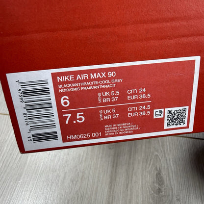 Nike Air Max 90 Trainers Black Anthracite Cool Grey Size UK5.5 HM0625-0016