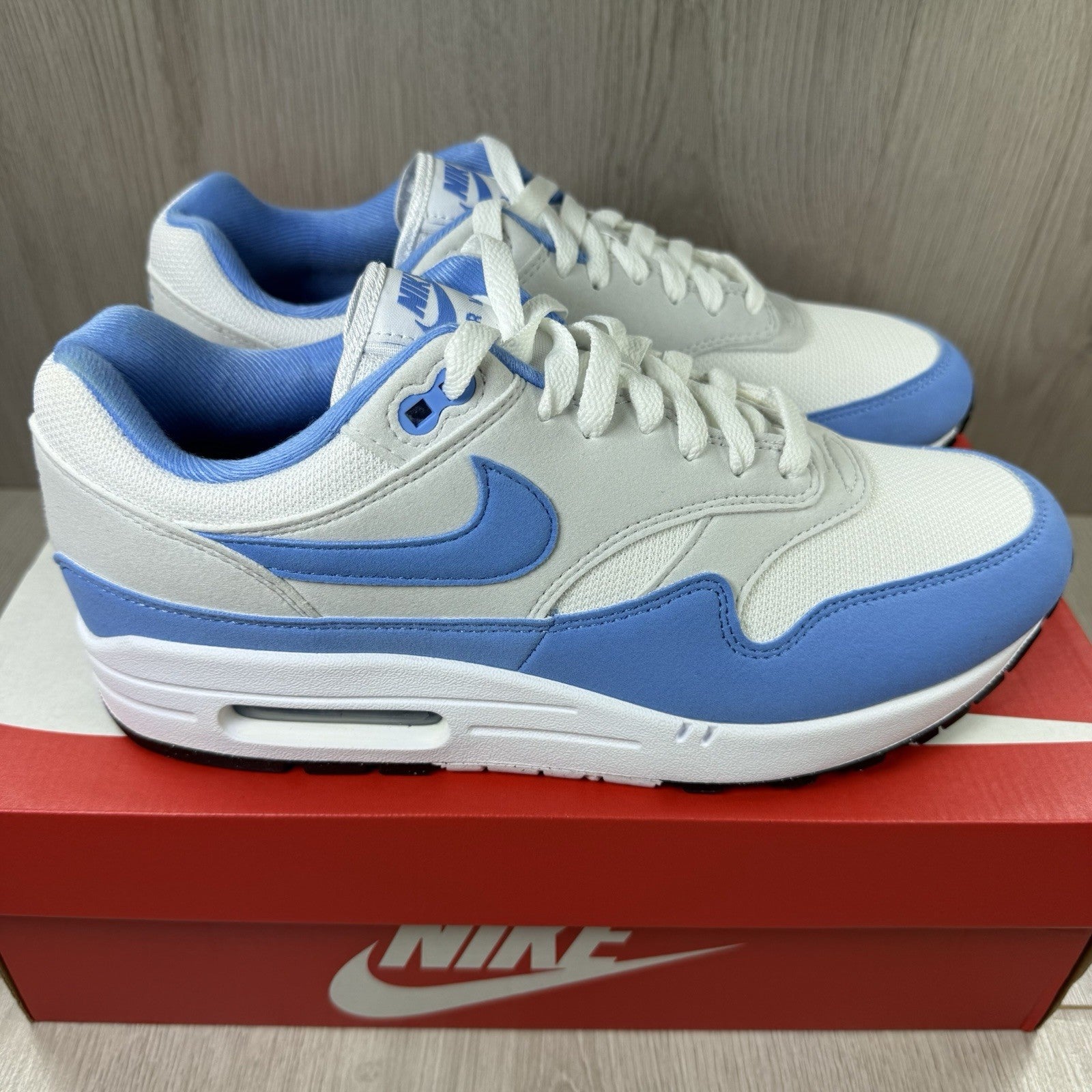 Nike Air Max 1 Trainers White University Blue Size UK8 FD9082-1038