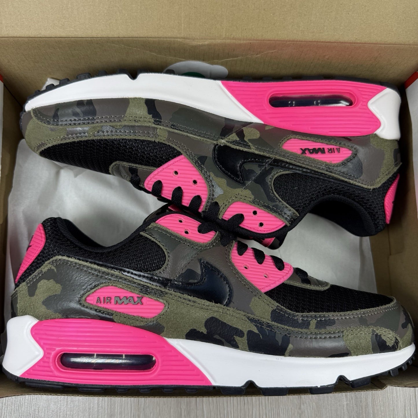 Nike Air Max 90 Trainers Camo Pack Sequoia Hyper Pink UK9.5  IF1721-3008