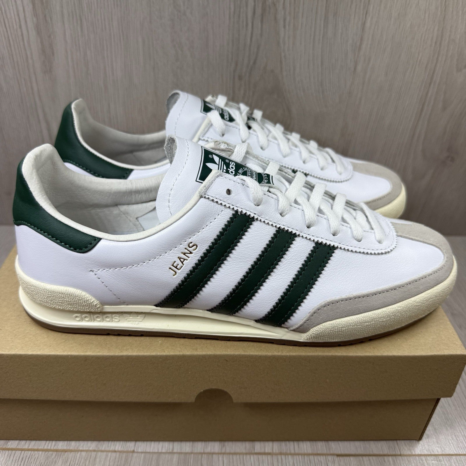 Adidas Jeans Trainers White Green Gum Size UK9 BB74408