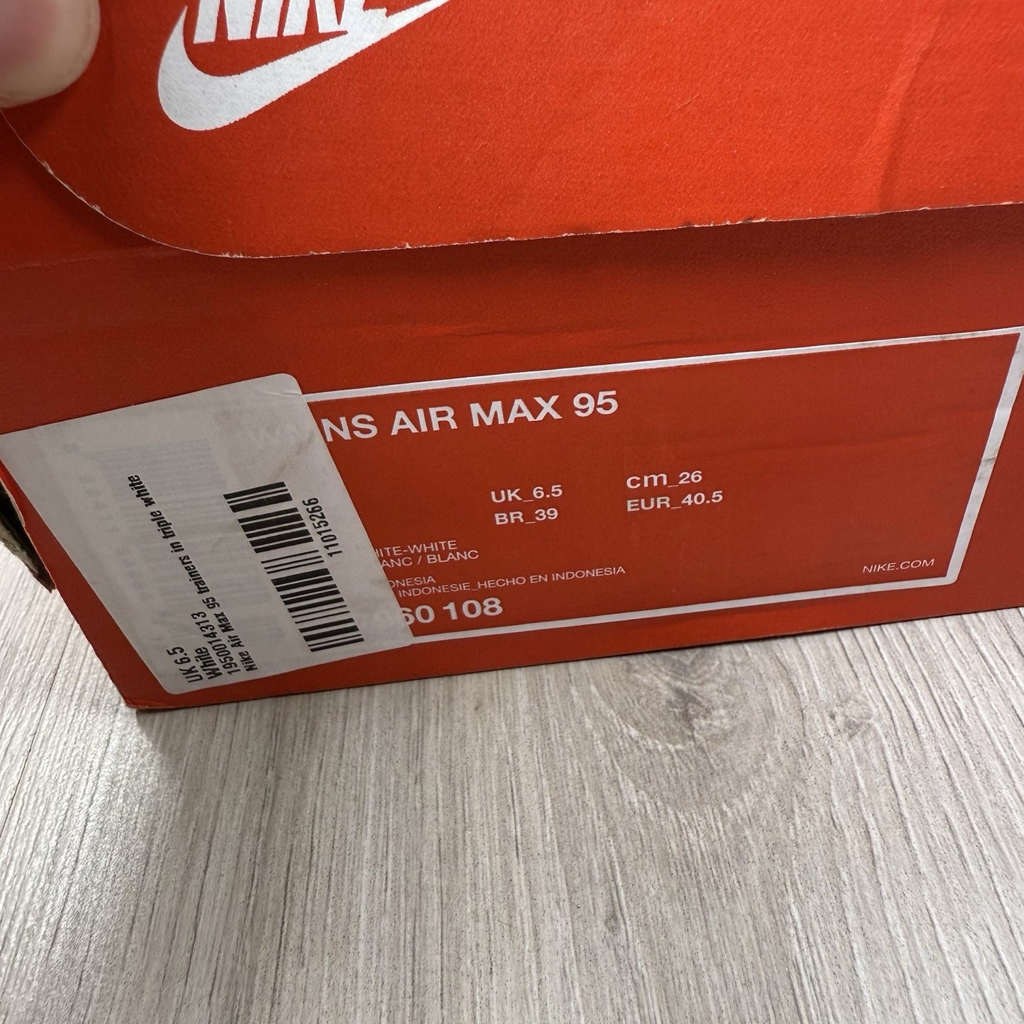 Nike Air Max 95 Trainers Triple White Size UK6.5 307960-1084