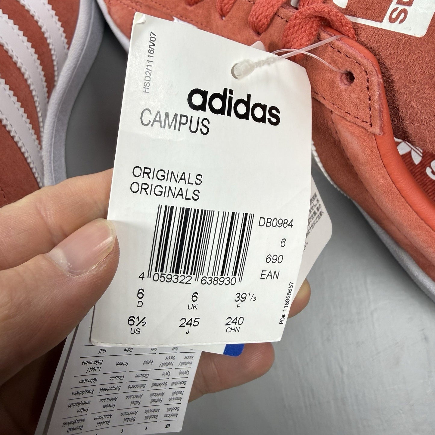 Adidas Campus Trainers Trace Scarlet White Size UK6 DB09845