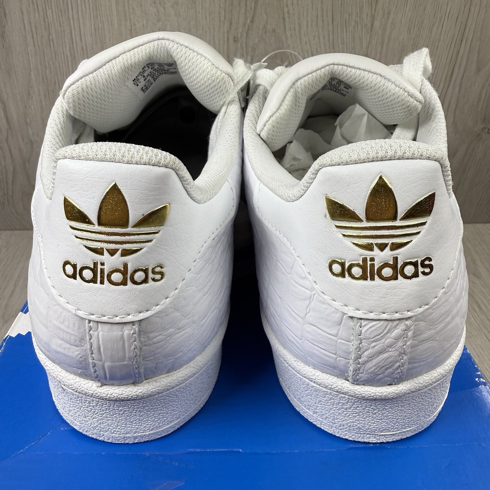 Adidas Superstar Trainers White Gold Metallic Size UK8 AQ668611