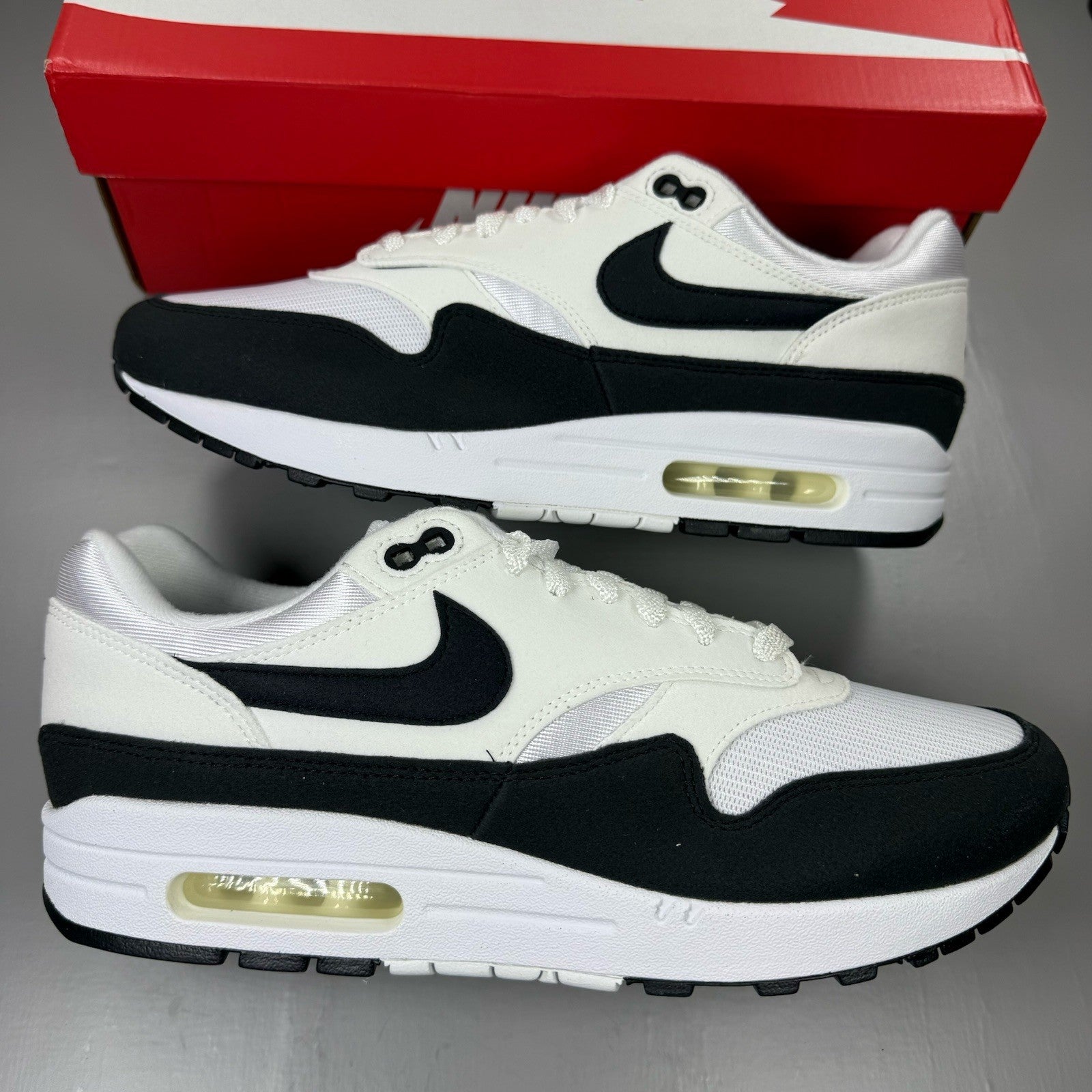Nike Air Max 1 Trainers Summit White Black Grey Size UK9 DZ2628-1027