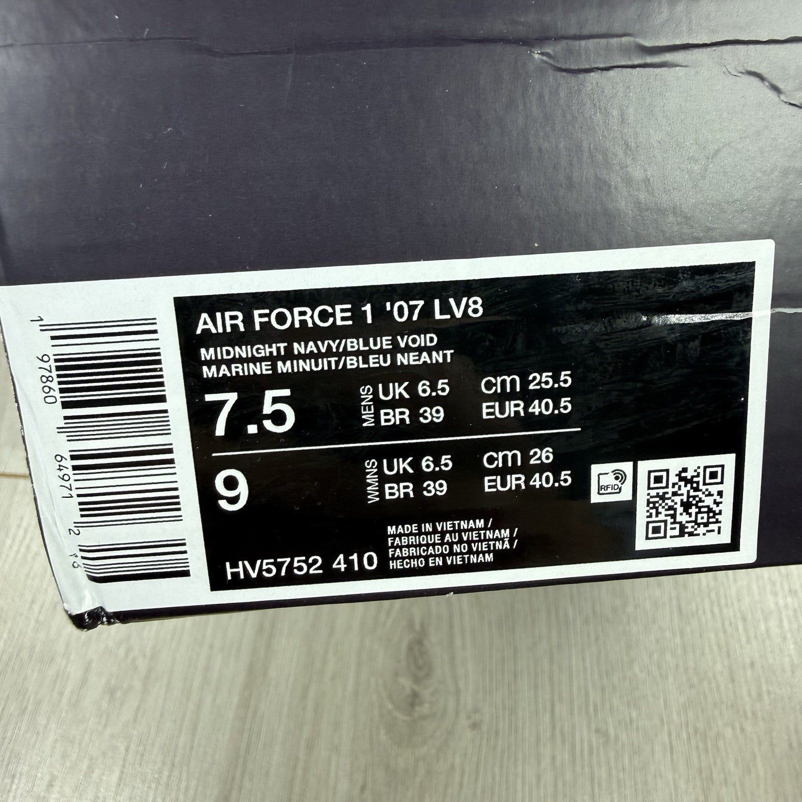 Nike Air Force 1 Low Trainers Retro Pack Navy Gold Size UK6.5 HV5752 4107