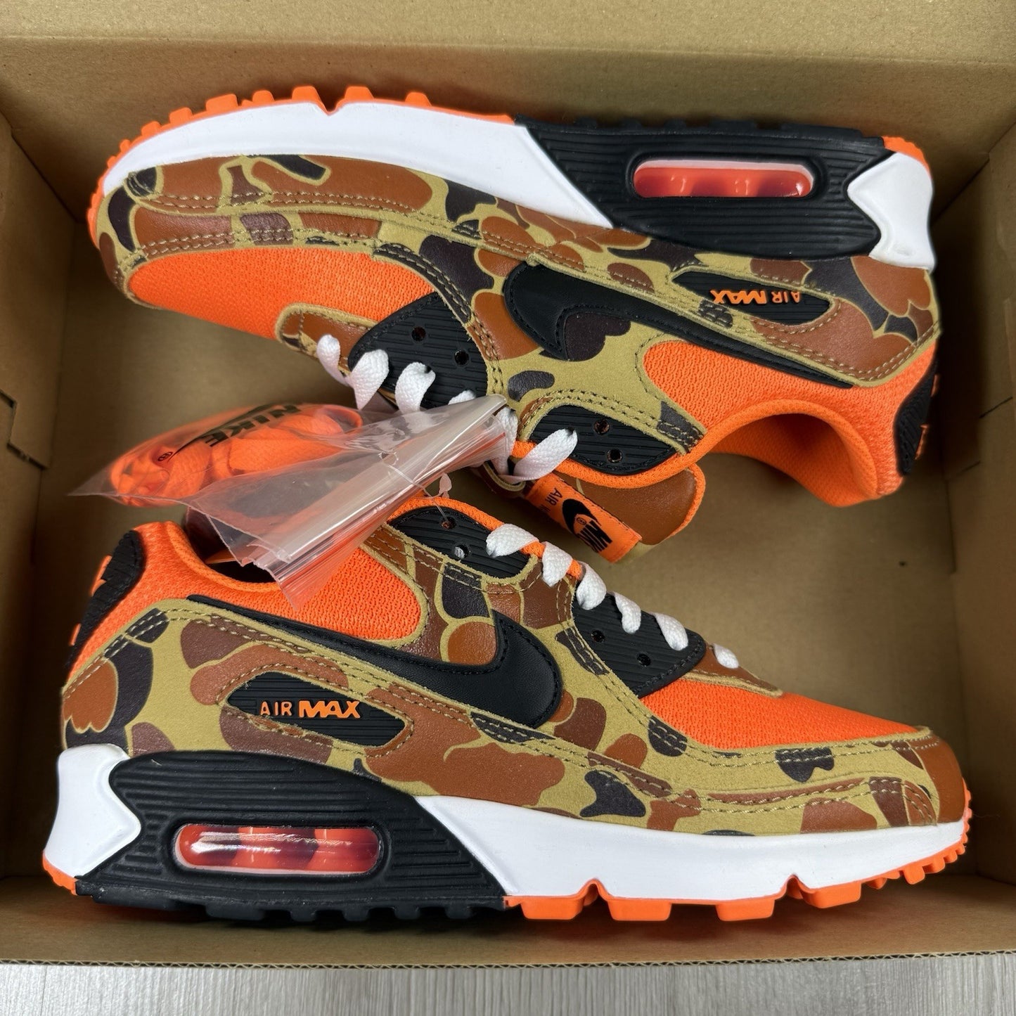 Nike Air Max 90 Trainers Duck Camo Orange Size UK4.5 CW4039-8008