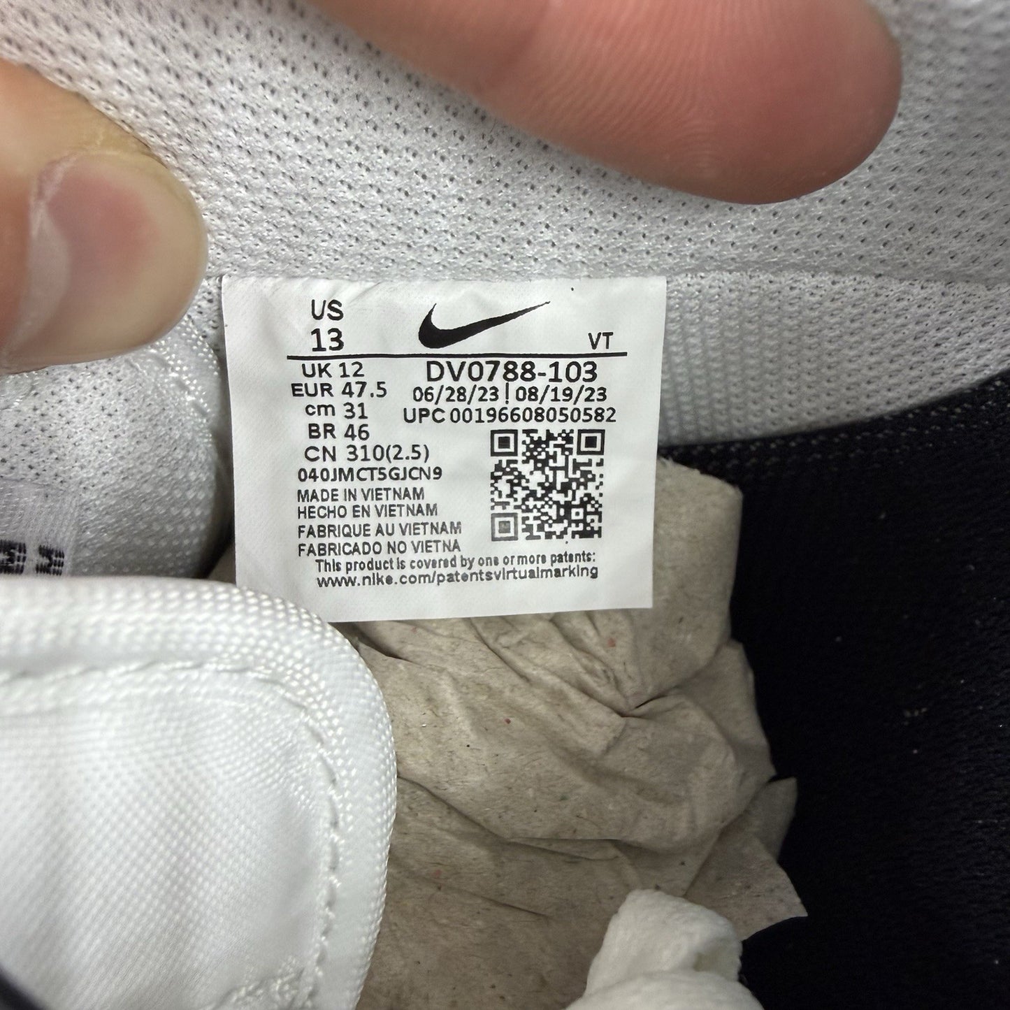 Nike Air Force 1 Low Trainers Outline Swoosh White Black Size UK12 DV0788 10313