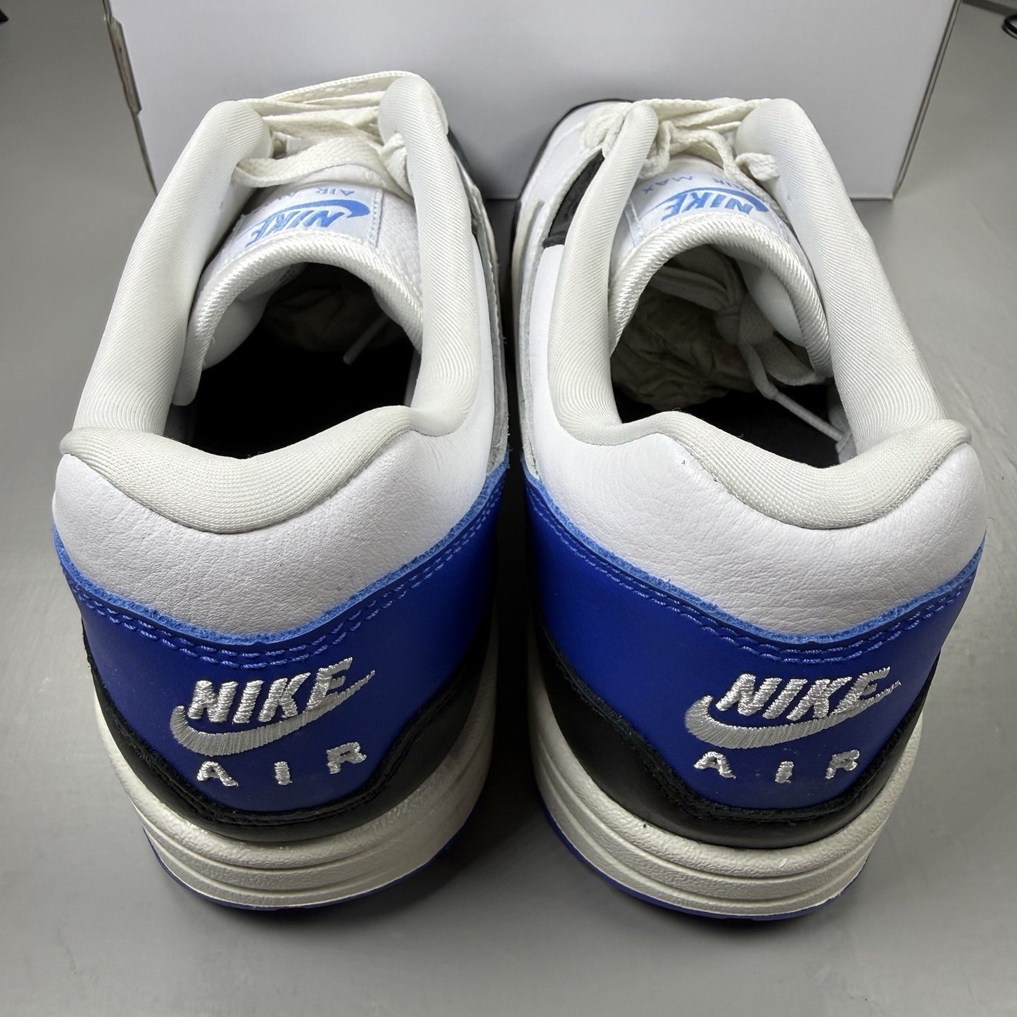 Nike Air Max 1 ID Trainers White Black Blue Size UK9 HQ3714-9009