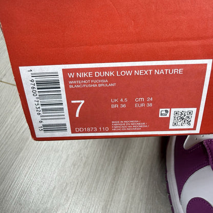 Nike Dunk Low Next Nature Trainers Hot Fuchsia Size UK4.5 DD1873-1106