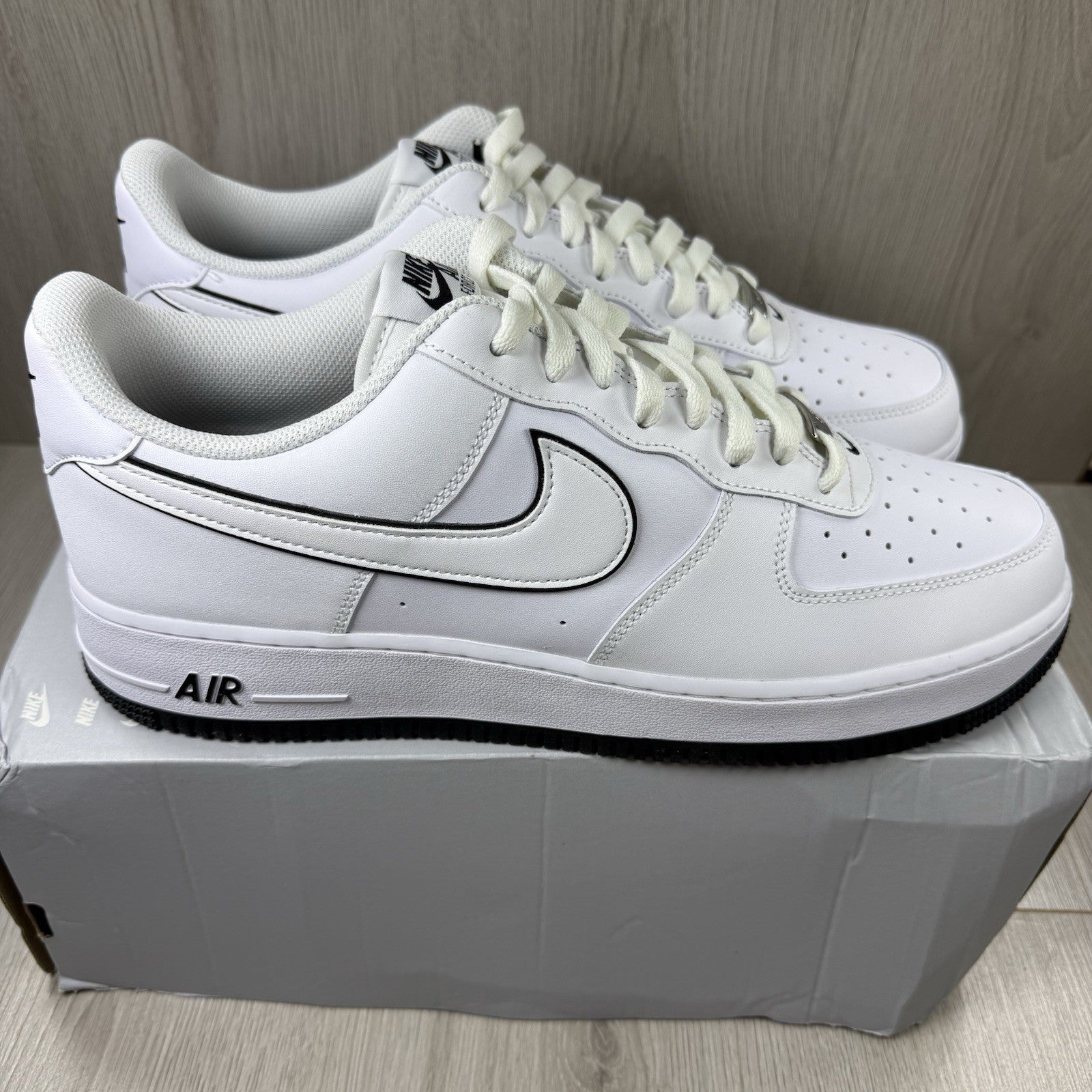 Nike Air Force 1 Low Trainers Outline Swoosh White Black Size UK12 DV0788 1031