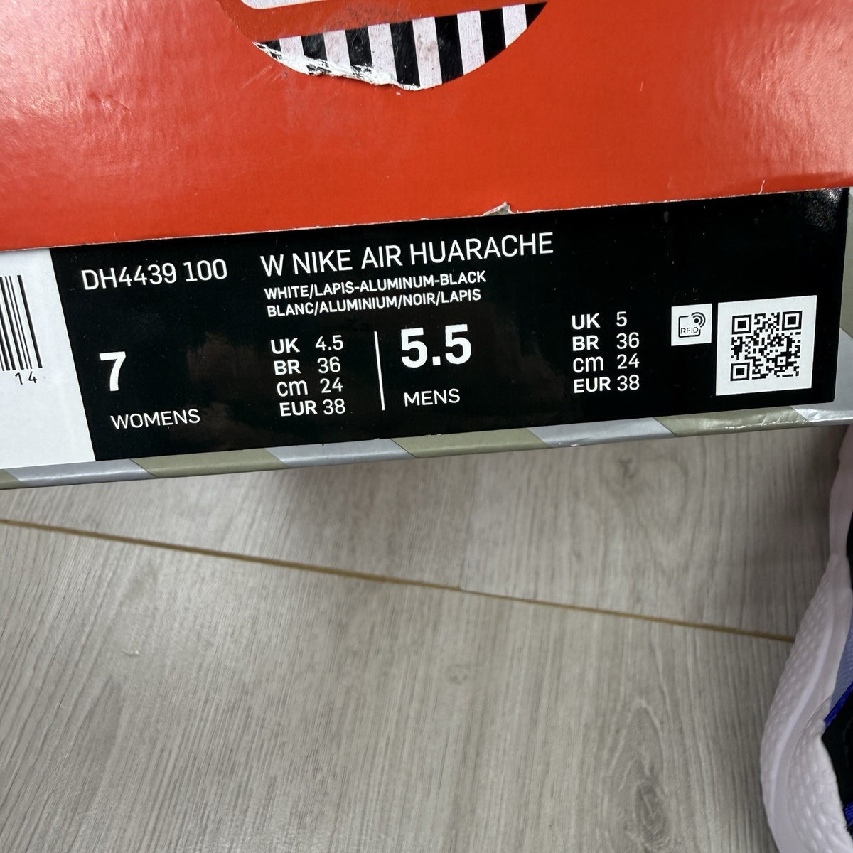 Nike Air Huarache Trainers White Concord Size UK4.5 DH4439-1005