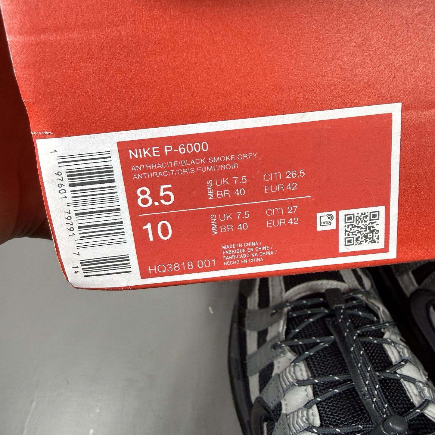 Nike P-6000 Winterised Trainers Anthracite Smoke Grey Size UK7.5 HQ3818 0016