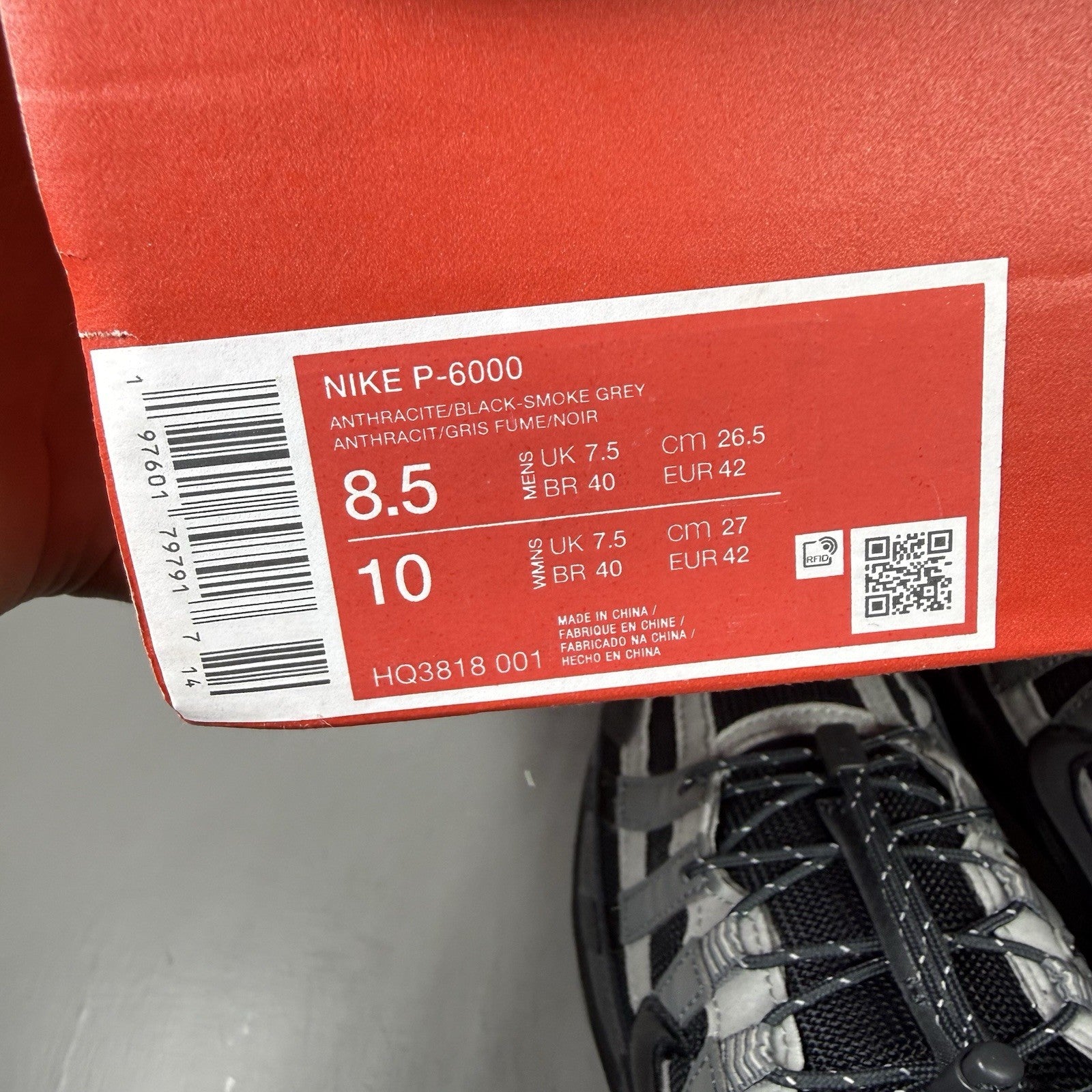 Nike P-6000 Winterised Trainers Anthracite Smoke Grey Size UK7.5 HQ3818 0016