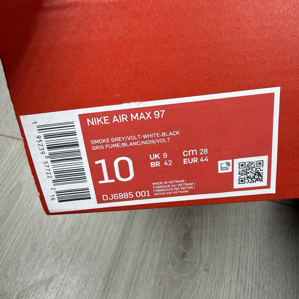 Nike Air Max 97 Trainers Smoke Grey Volt White Size UK9 DJ6885-0015
