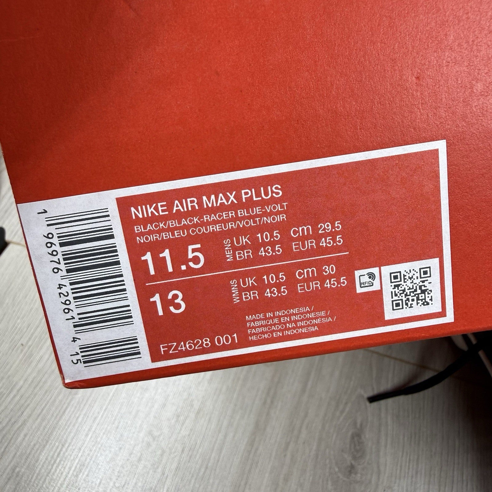 Nike Air Max Plus TN Trainers Racer Blue Volt Size UK10.5 FZ4628-00115