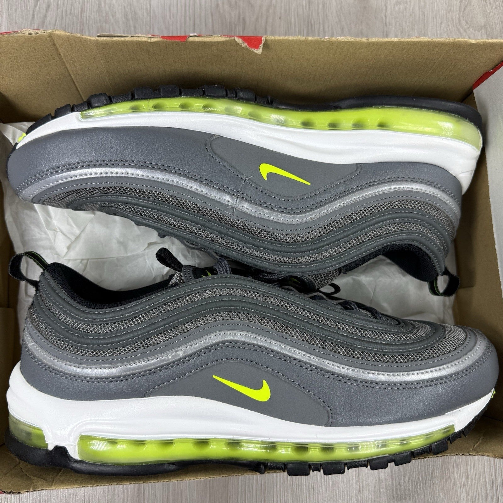 Nike Air Max 97 Trainers Smoke Grey Volt White Size UK9.5 DJ6885-0018