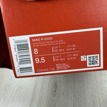 Nike P-6000 Trainers White Metallic Silver Black Size UK7 CD6404-1056